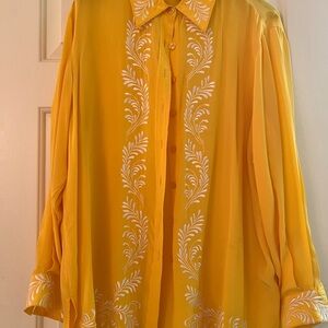 Diane von Furstenburg DVF Silk Assets Blouse with White Embroidery Size 1X